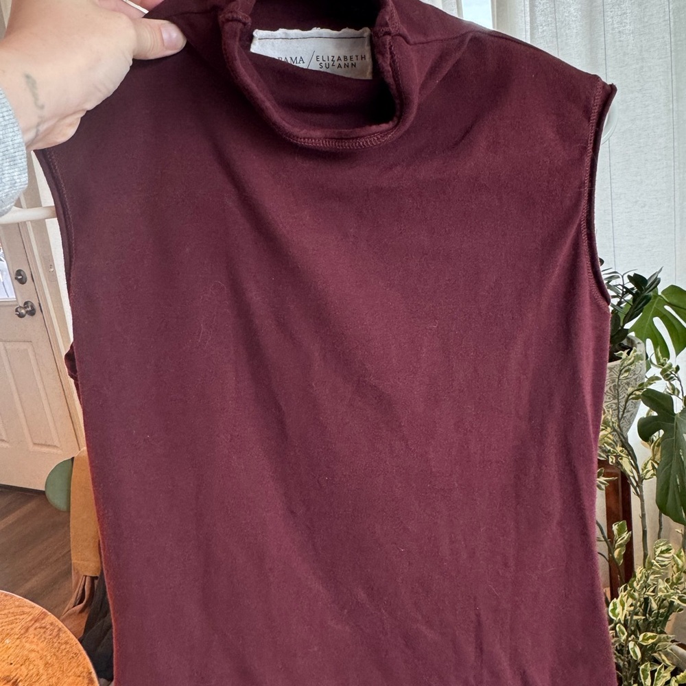 Elizabeth Suzann Sleeveless Turtleneck Top - Burgundy